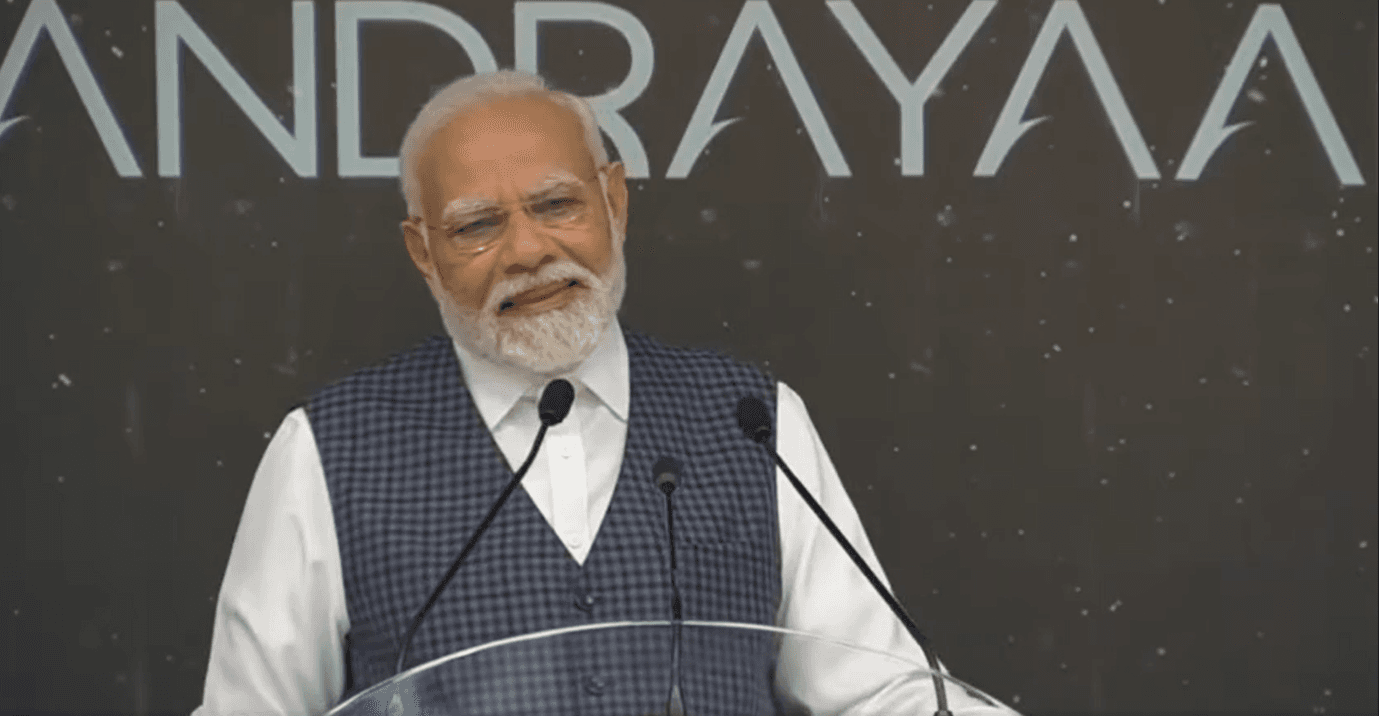 Prime Minister Narendra Modi interacting with ISRO scientists in Bengaluru