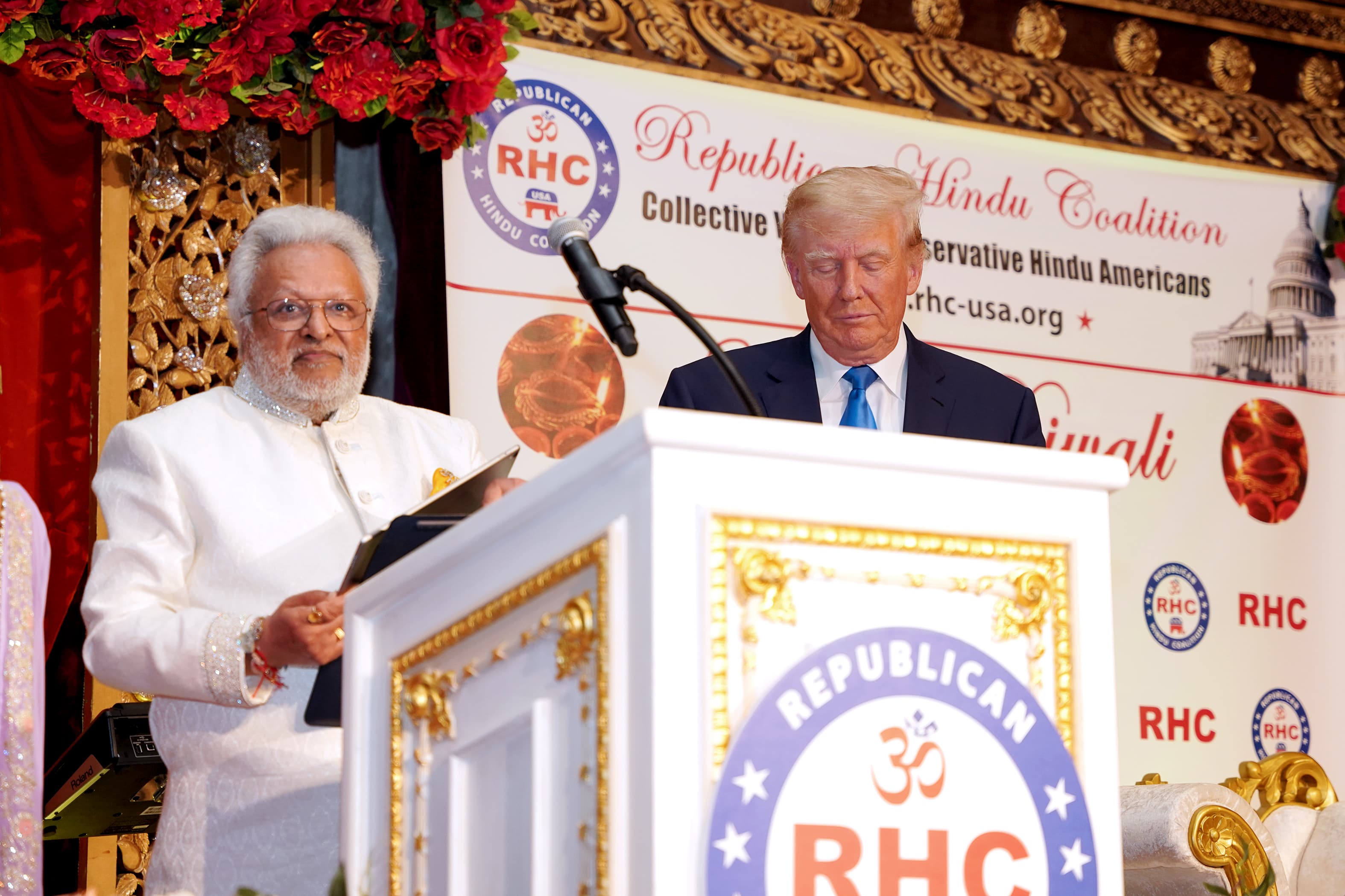 Shalabh ‘Shalli’ Kumar is shown with former President Donald Trump at a Diwali party at Trump’s Mar-a-Lago home in 2022. 