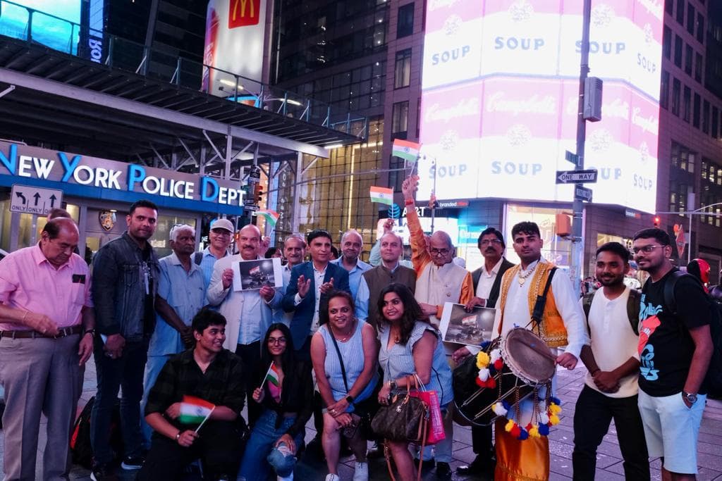 Indian Americans celebrate Chandrayaan-3 successful landing at Times Square in New York