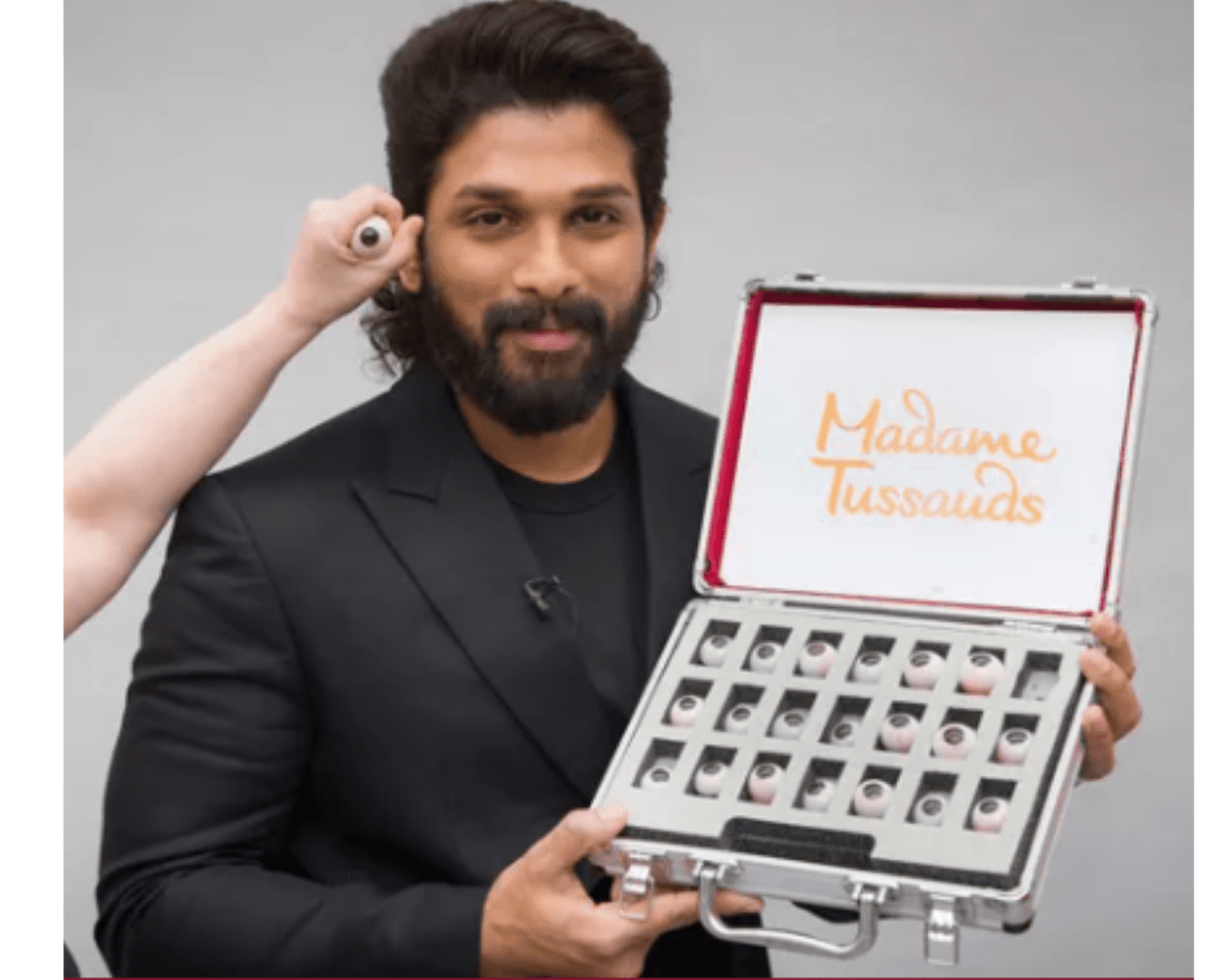 Allu Arjun with his wax eye samples 