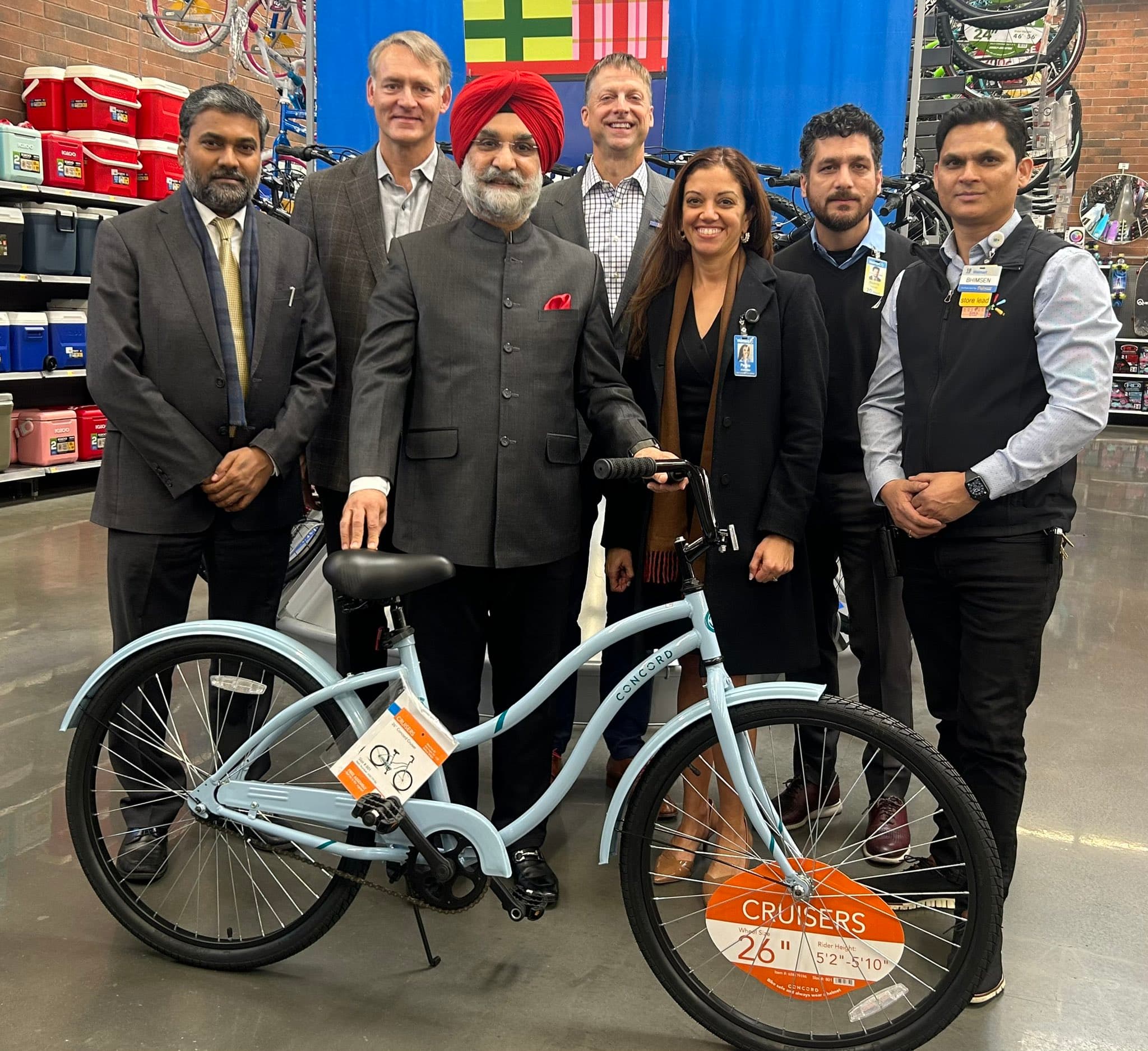Taranjit Singh Sandhu with the Made-in-India bicycle at a Walmart store