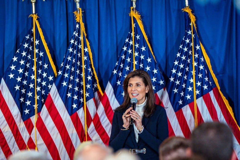 Nikki Haley speaks at arally in Portland.