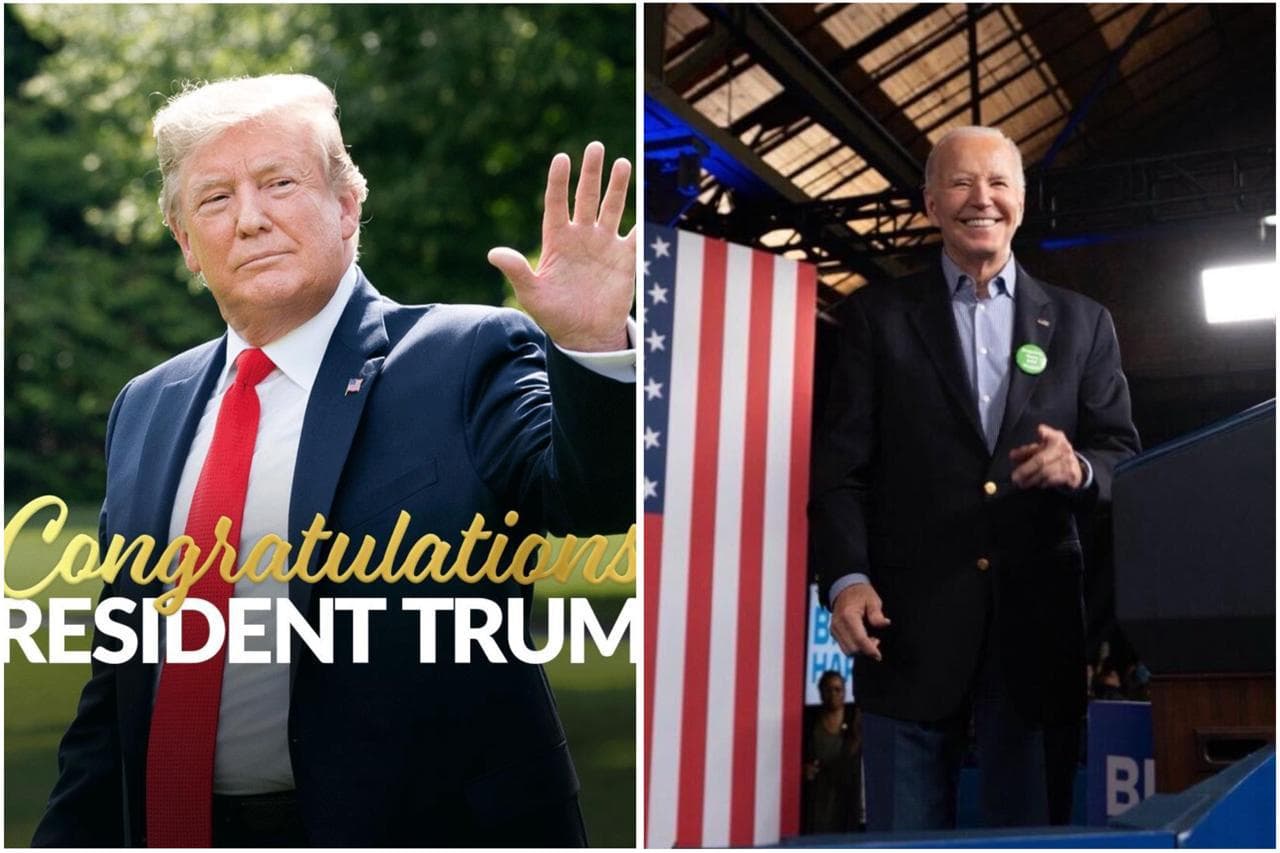 L-R Republican Presidential candidate Donald Trump and President Joe Biden