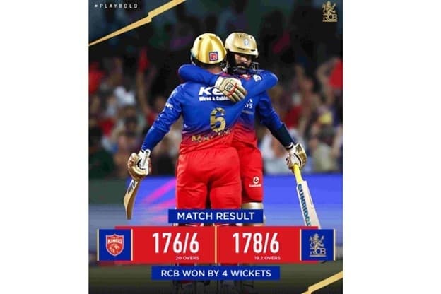 RCB wins their first match in the ongoing IPL series against PBKS