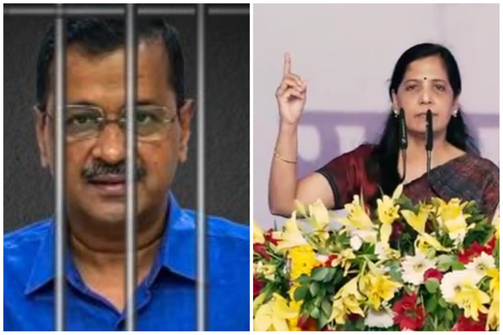 Sunita Kejriwal reads six pledges by her husband at the mega rally held at Ramlila Maidan in Delhi 