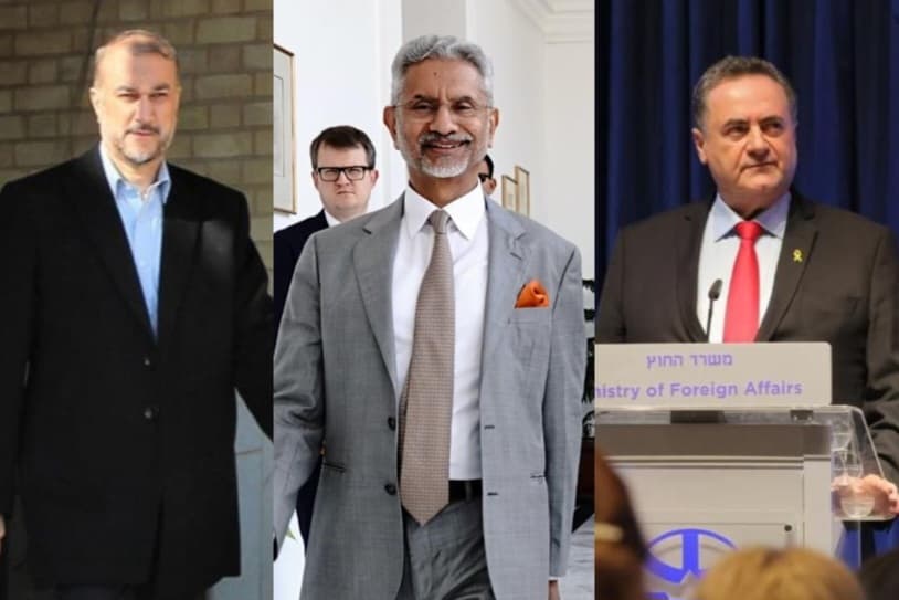 Hossein Amirabdollahian (left), S Jaishankar (centre) and Israel Katz (right)