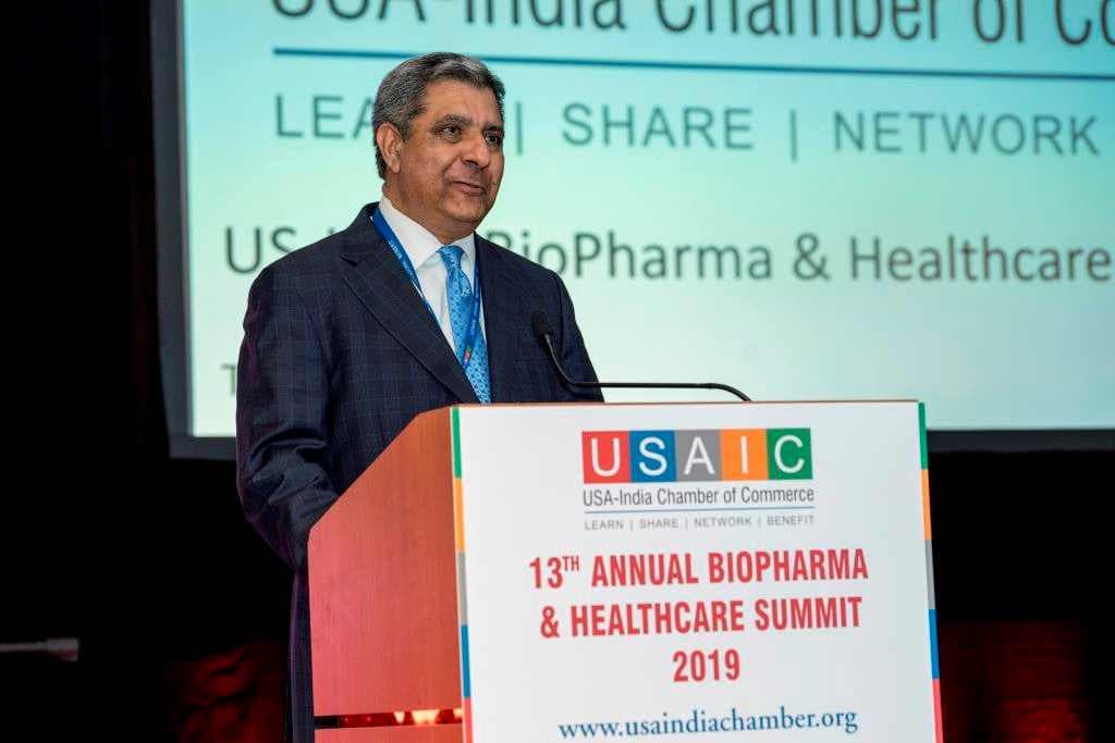 In this file picture, USAIC president Karun Rishi addressing 13th India US Health Care summit in 2019 