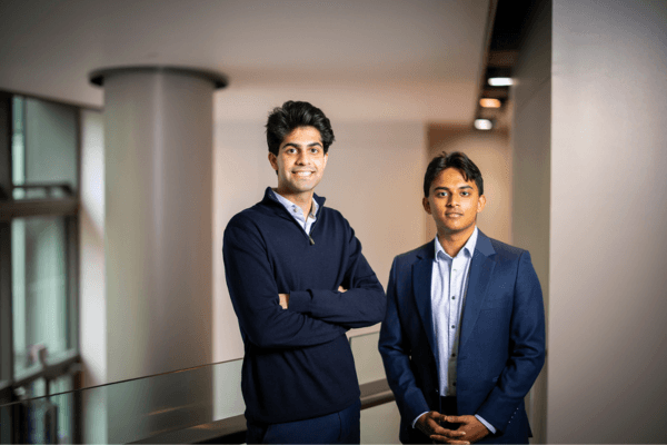 Yash Dhir (left) and Rahul Nambiar have been awarded the 2024 President’s Innovation Prize for their web-based educational management tool, Jochi