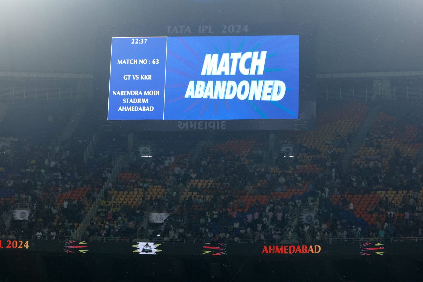 Gujarat Titans Vs Kolkata Knight Riders match washed out by rain in Ahmedabad, India.