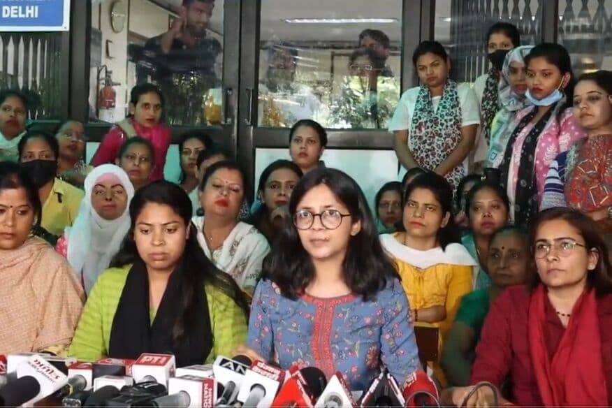 Swati Maliwal at a press conference after the alleged assault.