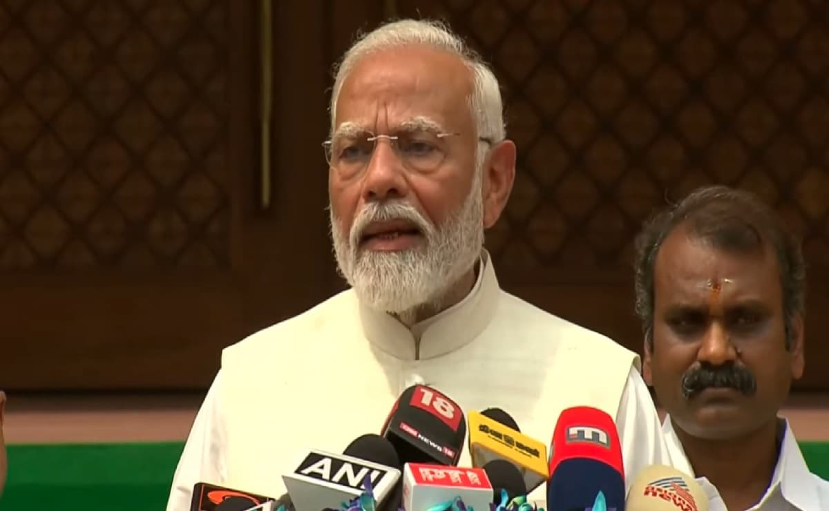 Narendra Modi at the start of the first session of the 18th Lok Sabha. 