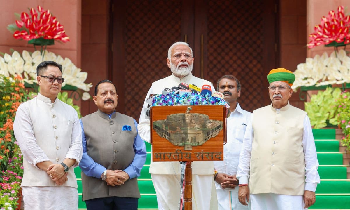 PM addressing the media ahead of first session of the 18th Lok Sabha, in New Delhi on June 24, 2024.