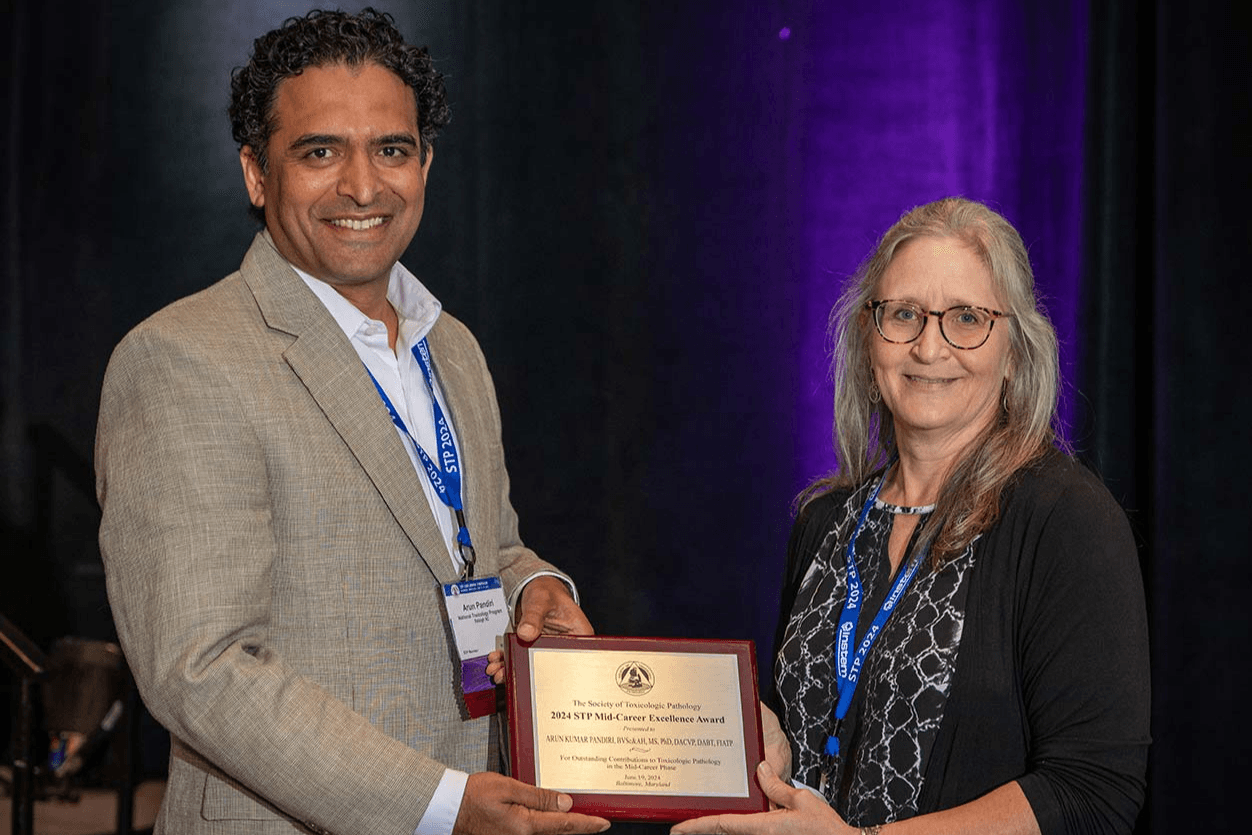 STP Awards Committee Chair Kris Helke, presented Pandiri with the Mid-Career Excellence Award Jun 19 in Baltimore. 