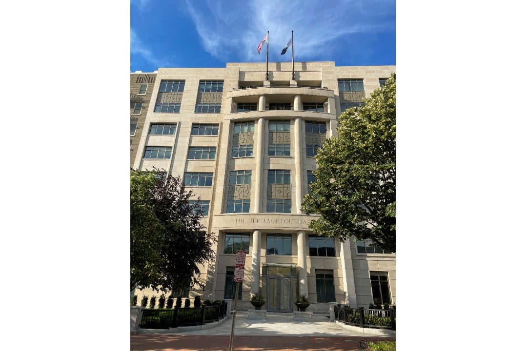 Conservative think tank Heritage Foundation flies an upside down American flag at its Washington DC headquarters.