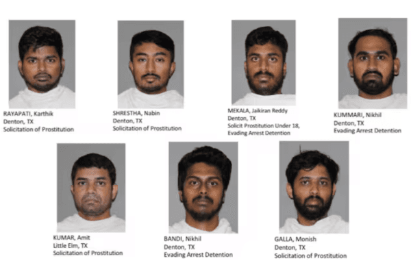 Seven Indian-origin men were arrested in Denton, Texas, for trying to purchase sexual services.