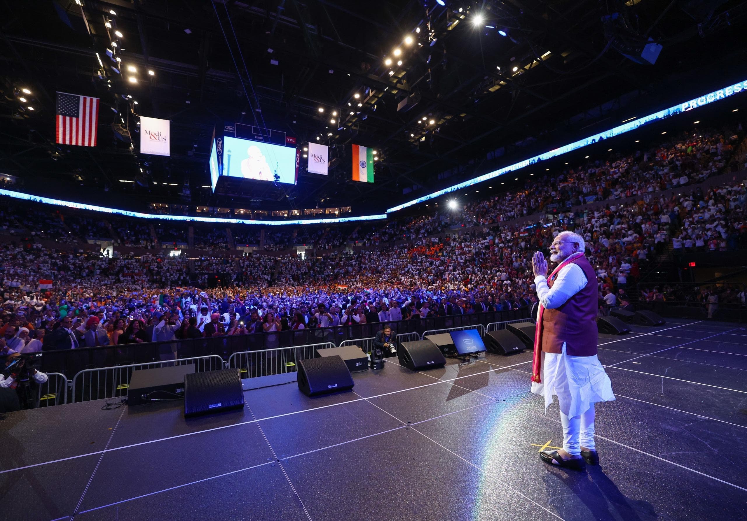 PM Modi at the Nassau Coliseum stadium in Long Island.