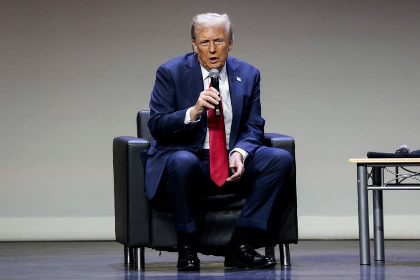 Republican presidential nominee and former U.S. President Donald Trump speaks at the Detroit Economic Club in Detroit, Michigan, U.S., October 10, 2024. REUTERS/Rebecca Cook/File Photo