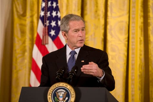 President George W. Bush delivers remarks during the Celebration of Asian Pacific American Heritage Month Thursday, May 1, 2008, in the East Room of the White House.