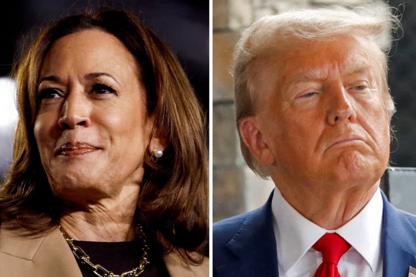 Democratic Vice President Kamala Harris and Republican opponent former U.S. President Donald Trump are seen in a combination of file photographs taken in Chandler, Arizona, U.S., October 10, 2024 and in Evans, Georgia, U.S., October 4, 2024. REUTERS/Evelyn Hockstein and Octavio Jones/File Photo