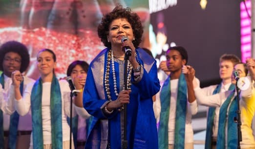 Chandrika performing during Diwali at Times Square.