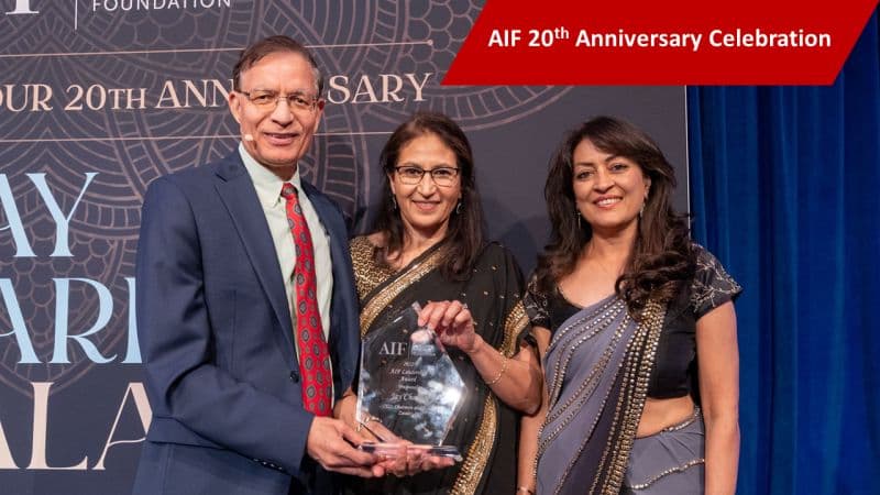Jay Chaudhry (L) and Jyothi Chaudhry (C) 