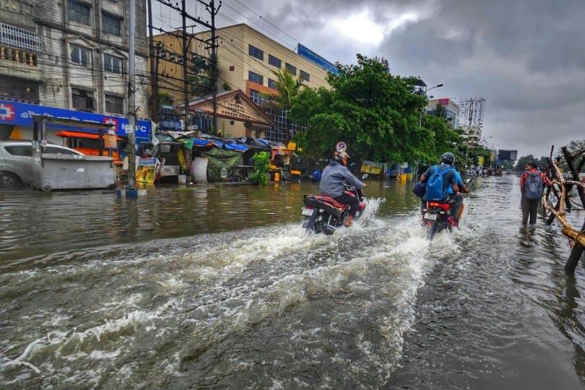 Rain flooded road