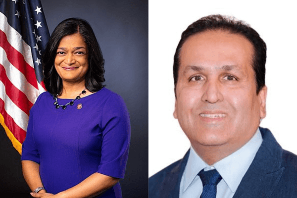 Rep. Jayapal and Ajay Bhutoria