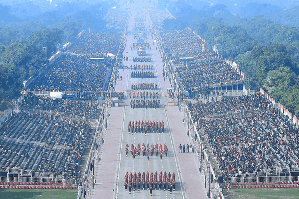 Parade rehearsal at Kartavya Path in New Delhi.