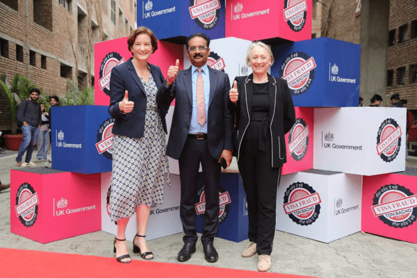Christina Scott, Ashok Kumar Mittal, and Caroline Rowett at the launch of the initiative at Lovely Professional University.