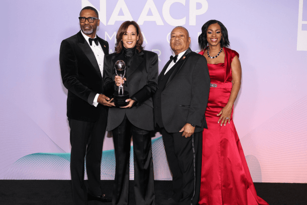 Kamala Harris accepting the award