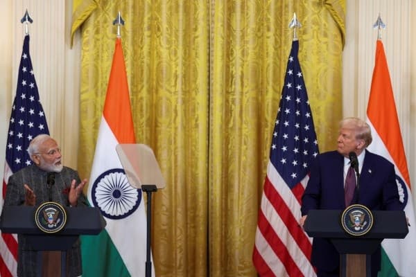 Indian Prime Minister Narendra Modi speaks during a joint press conference with U.S. President Donald Trump at the White House in Washington, D.C., U.S., February 13, 2025. 