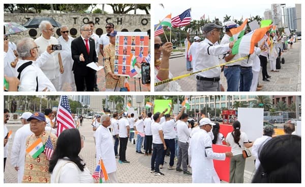 Members of the South Florida Hindu community at a protest march.
