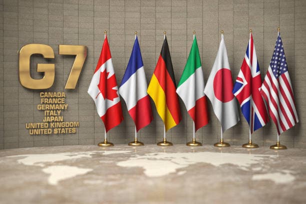 Flags of the G7 nations.