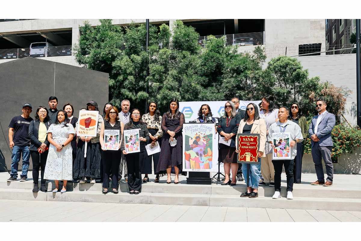 AAPI leaders stood in protest at Little Tokyo, LA, against the ICE actions.