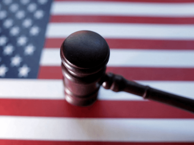 US flag and Judge gavel are seen in this illustration taken, August 6, 2024. 