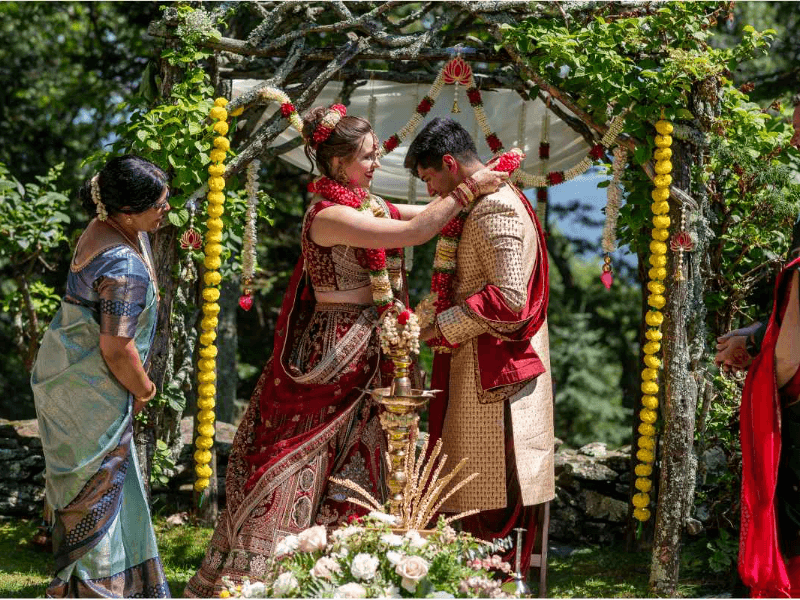 The varmala ceremony during the wedding of Mackenzie and Rahul