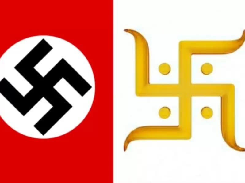 नाजी हेकेनक्रूज (दाएं) और स्वस्तिक प्रतीक।