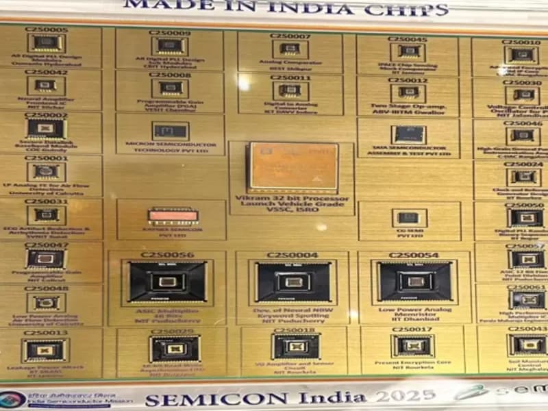 सेमीकॉन इंडिया 2025 में पहले 'मेड इन इंडिया' चिप्स का प्रदर्शन किया गया, जो देश के सेमीकंडक्टर क्षेत्र में एक महत्वपूर्ण उपलब्धि है।