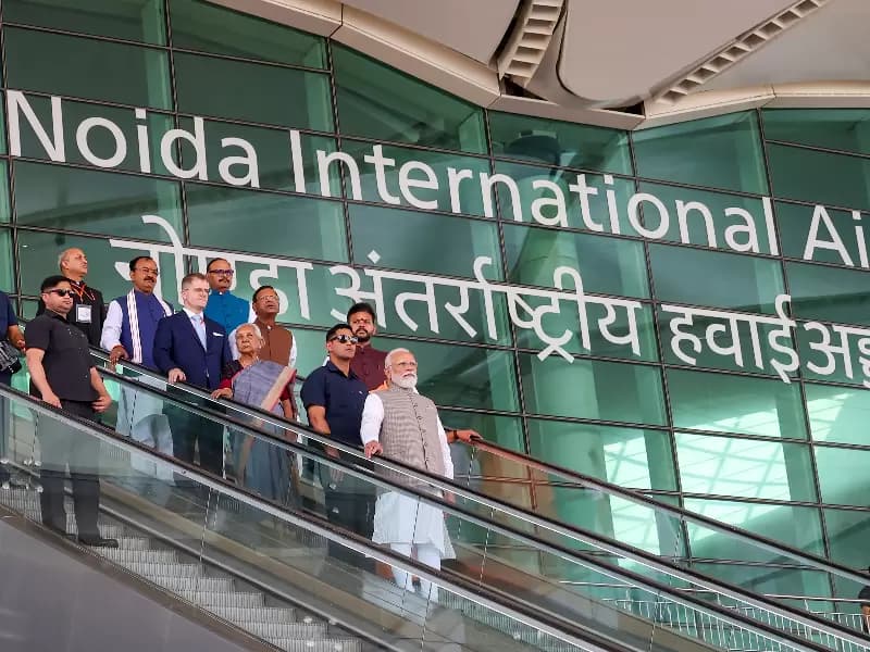 Prime Minister Narendra Modi visits the terminal building of Noida International Airport as Uttar Pradesh Governor Anandiben Patel, Uttar Pradesh Chief Minister Yogi Adityanath, Union Civil Aviation Minister Ram Mohan Naidu Kinjarapu, and Uttar Pradesh Deputy Chief Ministers Brajesh Pathak and Keshav Prasad Maurya look on in Jewar, Gautam Buddha Nagar, Uttar Pradesh, on Saturday, March 28, 2026 on Saturday, March 28, 2026