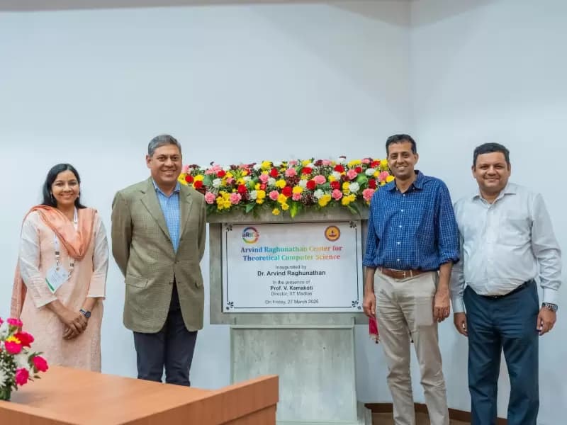 Formal inauguration with unveiling of plaque. From L to R: Prof. Shweta Agrawal, Head ARC for Theoretical Computer Science; Mr. Arvind Raghunathan, Founder Roc360 and Donor; Prof. Ashwin Mahalingam, Dean Alumni & Corporate Relations, IIT Madras; Mr. Kaviraj Nair, CEO, office of Institutional Advancement, IIT Madras.