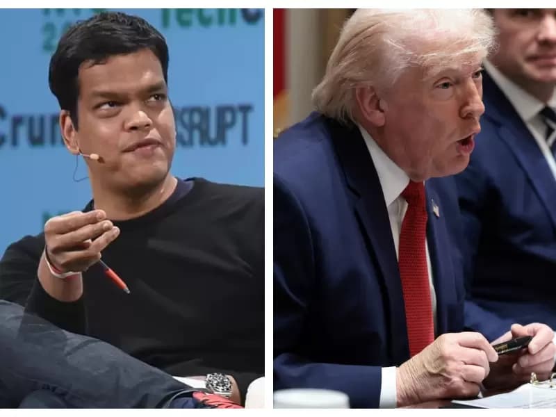 Sriram Krishnan and U.S. President Donald Trump holding a custom-made Sharpie pen 