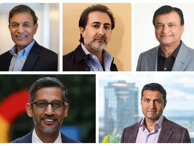 Jay Chaudhry, Hemant Taneja, Raj Sardana, (bottom) Sundar Pichai and Shyam Sankar