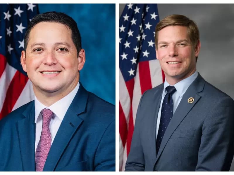 Members of the US House of Representatives, Tony Gonzales, left, and Eric Swalwell