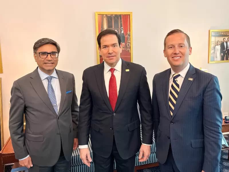 Foreign Secretary Vikram Misri during a meeting with U.S. Secretary of State Marco Rubio and U.S. Ambassador to India Sergio Gor in Washington DC on Thursday, April 09, 2026.