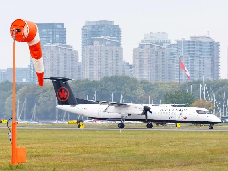 An Air Canada Express plane prepares to take off from Billy Bishop Toronto City Airport in Toronto, Ontario, Canada September 13, 2025