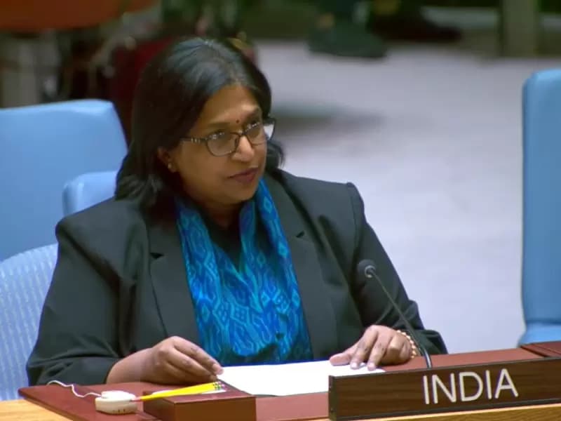 India’s Deputy Permanent Representative Yojna Patel speaks at the meeting of the United Nations Security Council on Tuesday, April 27, 2026. 