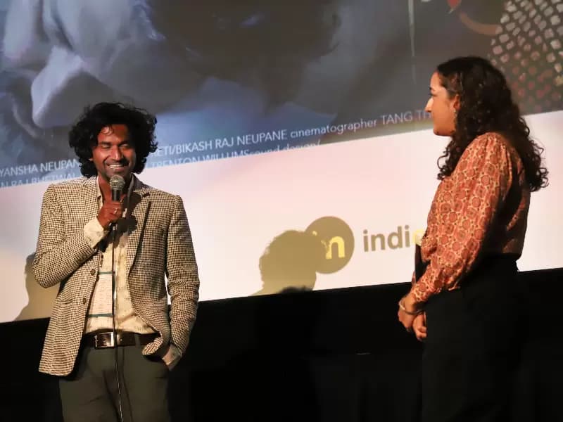 Santosh Dahal, director of New Moon Rain, responds to moderator Uma Riddle during the Q&A portion of the film festival on Thursday, April 23.