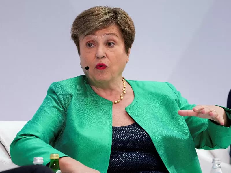 FILE PHOTO: Managing Director of the International Monetary Fund (IMF) Kristalina Georgieva takes part in "Debate on the Global Economy" during the 2026 annual IMF/World Bank Spring Meetings in Washington, D.C., U.S., April 16, 2026.