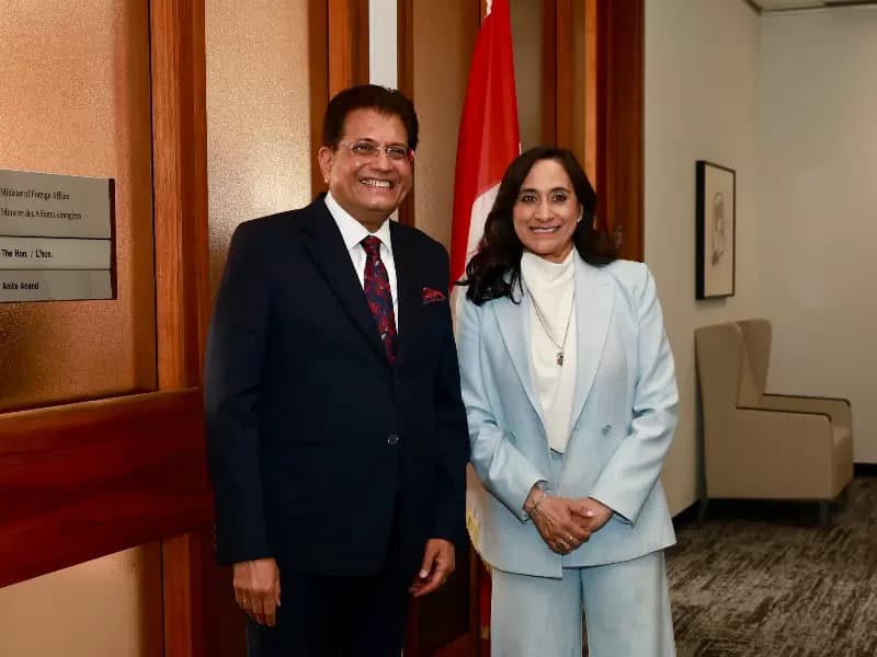 Commerce and Industry Minister Piyush Goyal with Canada’s Foreign Minister Anita Anand.
