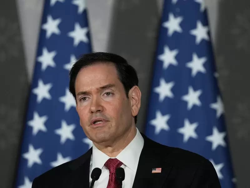 U.S. Secretary of State Marco Rubio speaks to reporters following a Quad ministerial meeting at Hyderabad House in New Delhi, India, Tuesday, May 26, 2026.